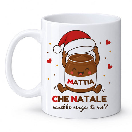 Tazza bianca frontale con stampa MATTIA e scritta CHE NATALE