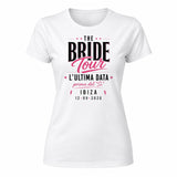 Maglietta bianca da donna con stampa “The Bride Tour”, “L’ultima data” e Ibiza 12-09-2026
