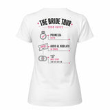 Maglietta bianca da donna con stampa sul retro “The Bride Tour Tour dates”