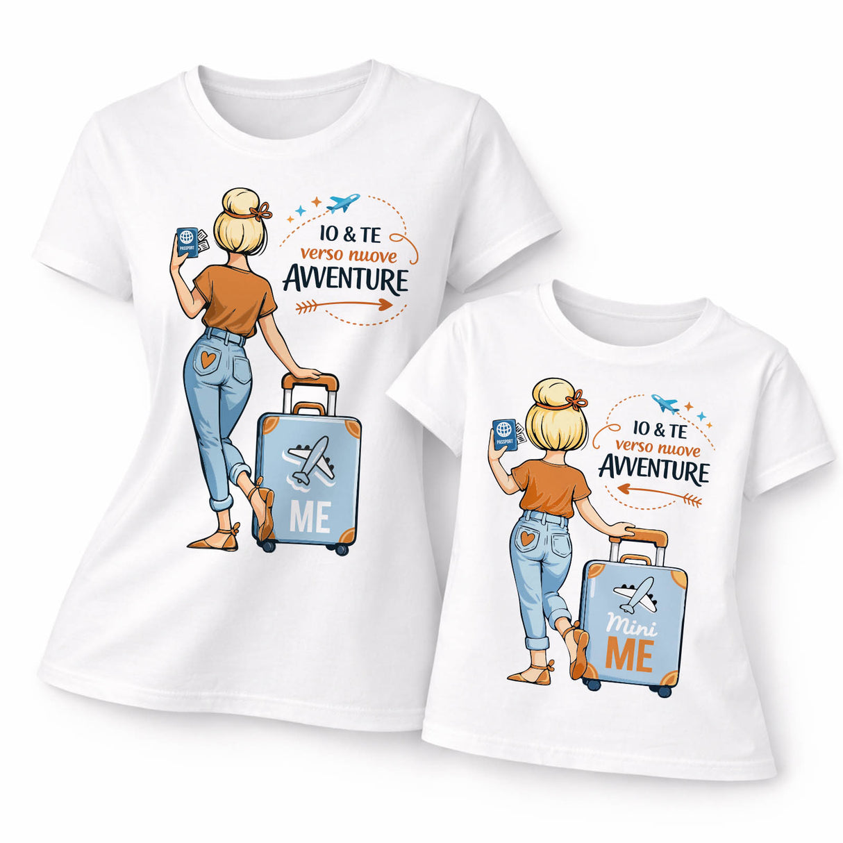 Set di magliette bianche mamma e figlia con stampa “Io & Te verso nuove avventure”