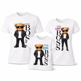 T-shirt bianche famiglia con orsetti e scritte THE BOSS, THE LADY, THE REAL (3 pz)