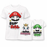Set 3 magliette bianche supereroe: SUP DAD, SUPER DAUGHTER, SUPER SON