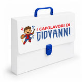 Valigetta bianca porta disegni con maniglia blu e nome Giovanni, Spider Kid