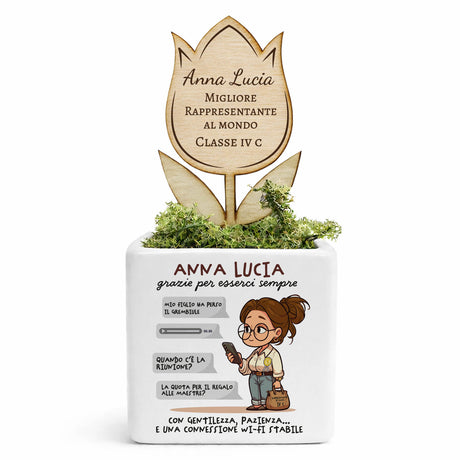 Vasetto personalizzato con topper a forma di stella e nome “Anna Lucia”.