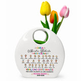 Vaso bianco con stampa personalizzata e decorazione di tulipani colorati