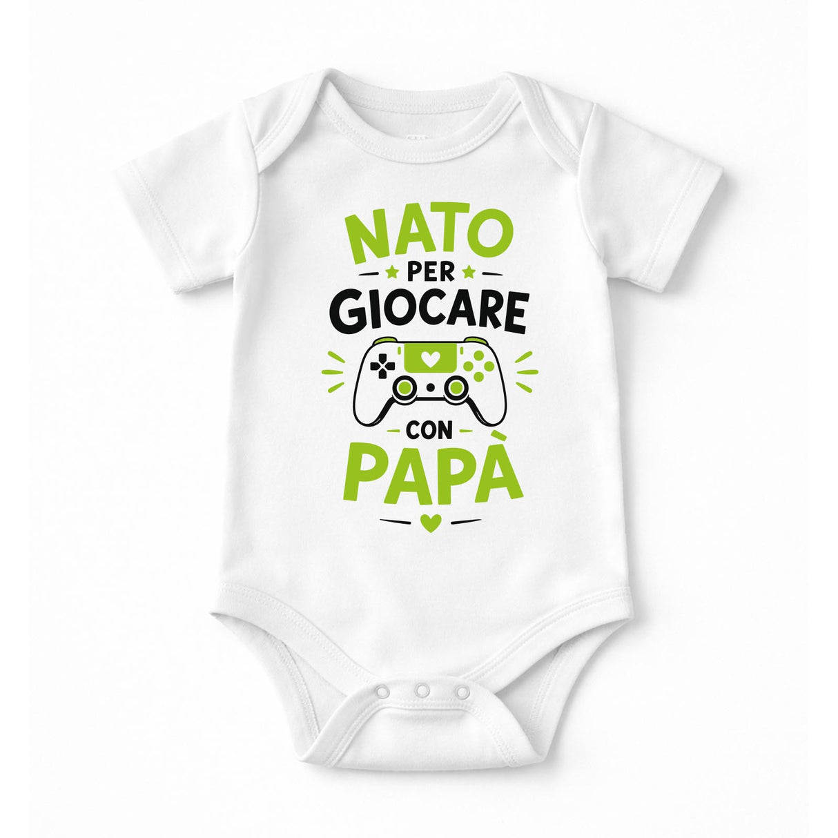 Body neonato bianco con stampa verde "Nato per giocare con papà"