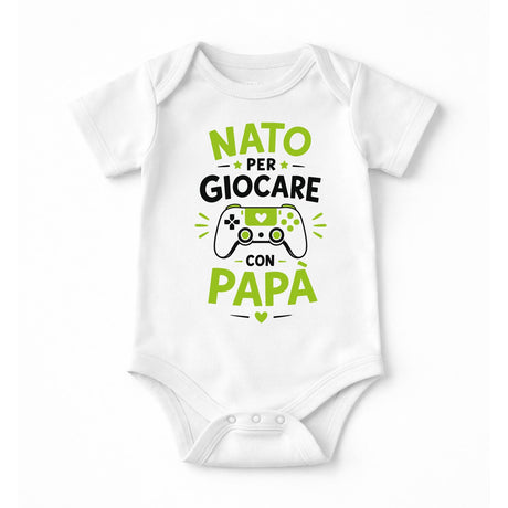 Body neonato bianco con stampa verde "Nato per giocare con papà"